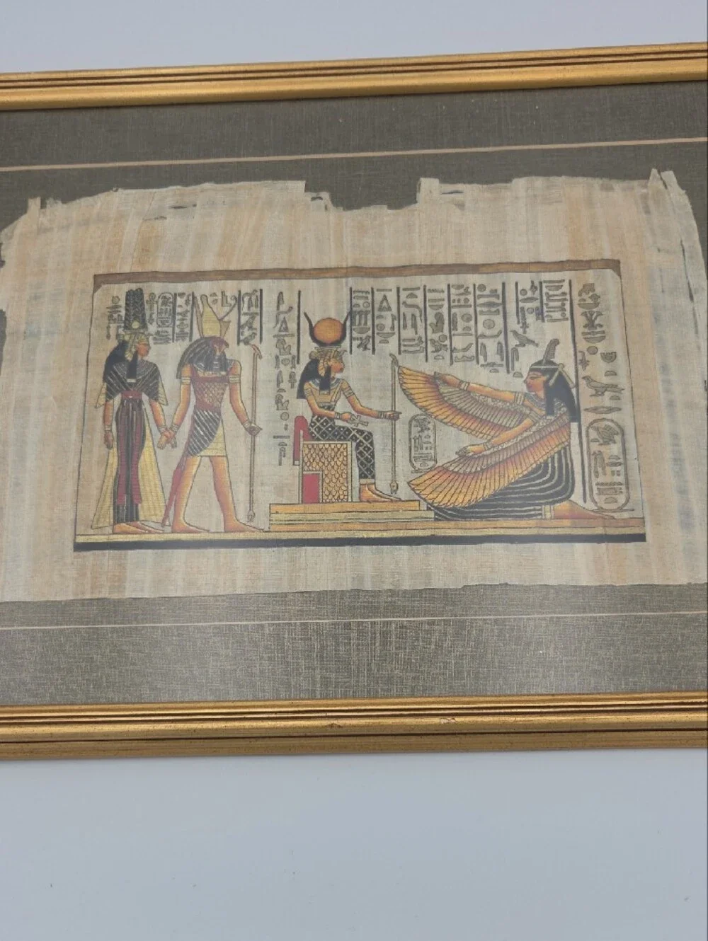 Framed Egyptian Papyrus Wall Art - Gold and Beige